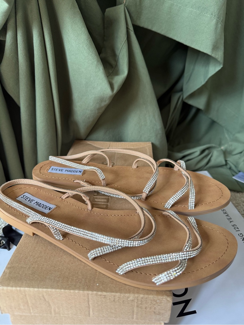 Steve Madden Nude rhinestone Strappy Sandals sz 10 New in Box
